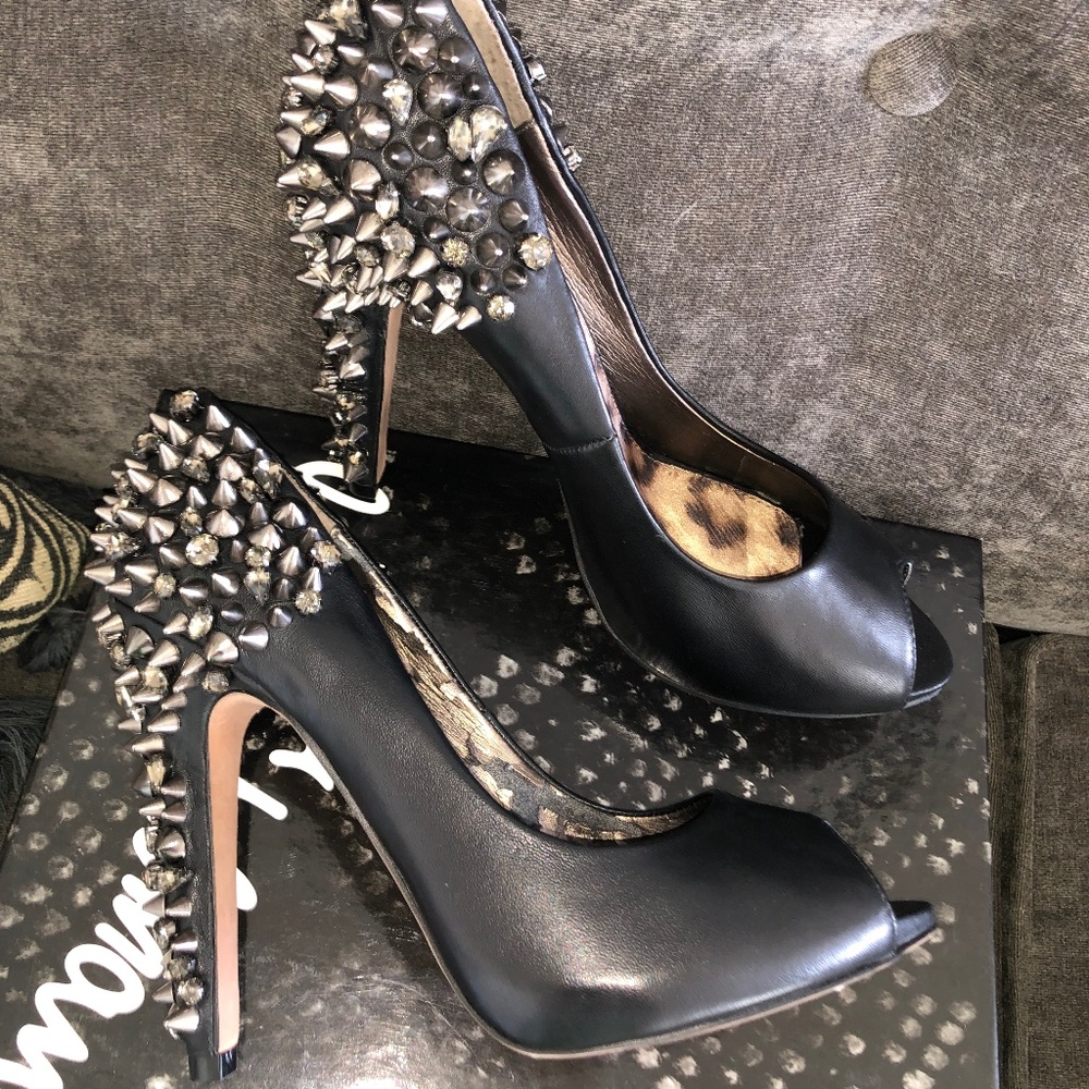 Sam Edelman Lorissa black leather spiky heels size 8.5